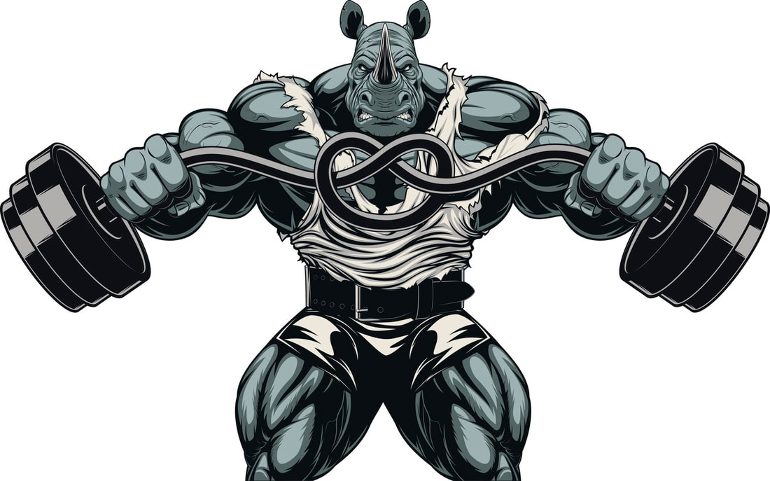 Human-rhino hybrid with rippling muscles. Using his insane strength to twist a dumbell into a pretzel shape.